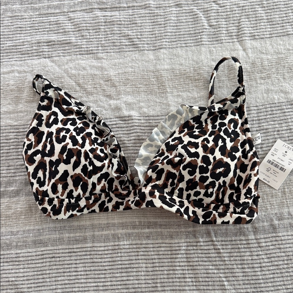 J. Crew Leopard Bikini Top Only Swimsuit - Brown, Black & White